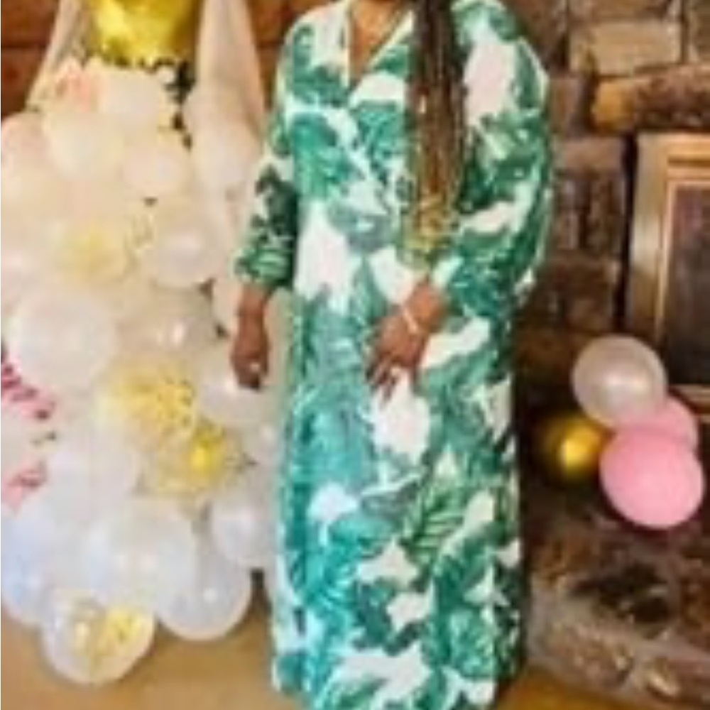 Deep V-Neck Stripe Printed Maxi Dress